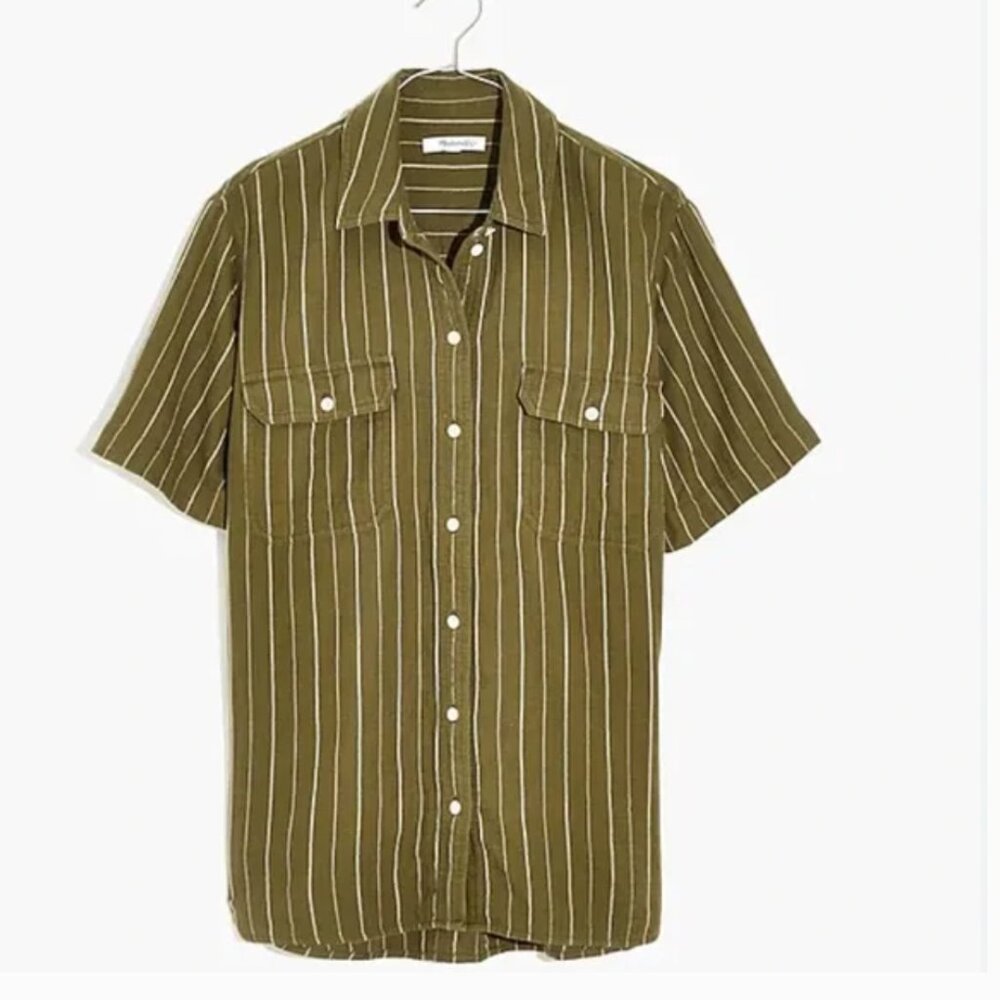 Madewell Lightspun Short-Sleeve Flap-Pocket Shirt in Stripe